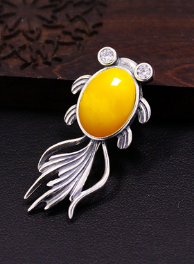 diy胸针吊坠两用蜜蜡玉石泰银