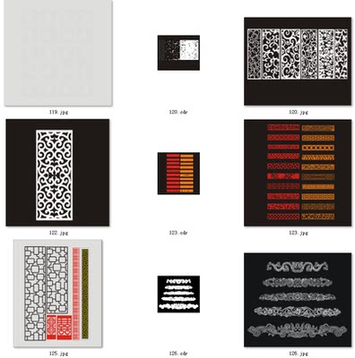 3素材镂空窗花雕花图屏风移门刻绘隔断花纹雕刻钣金切割图cdr矢量 虎窝淘