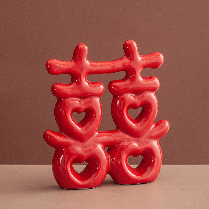 红色喜庆双喜花瓶客厅桌面摆件新婚婚房床头柜婚庆场景布置装饰品,淘宝优惠券,粉丝福利购,淘宝优惠卷