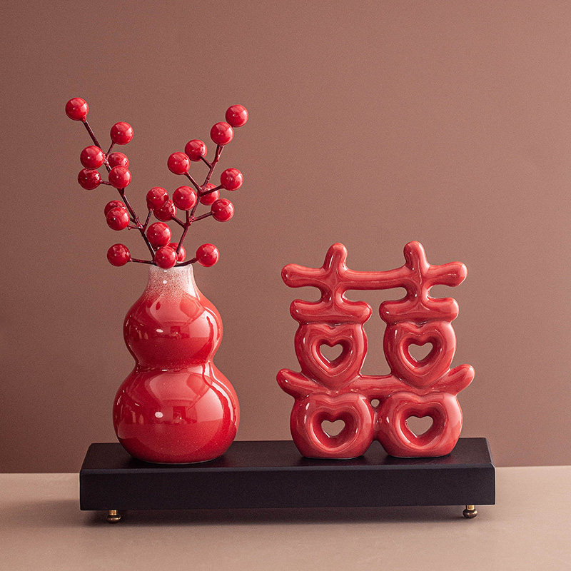 红色喜庆双喜花瓶客厅桌面摆件新婚婚房床头柜婚庆场景布置装饰品,淘宝优惠券,粉丝福利购,淘宝优惠卷