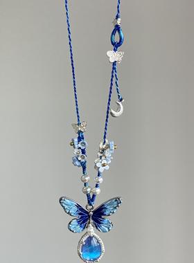 蓝色蝴蝶水晶吊坠项链