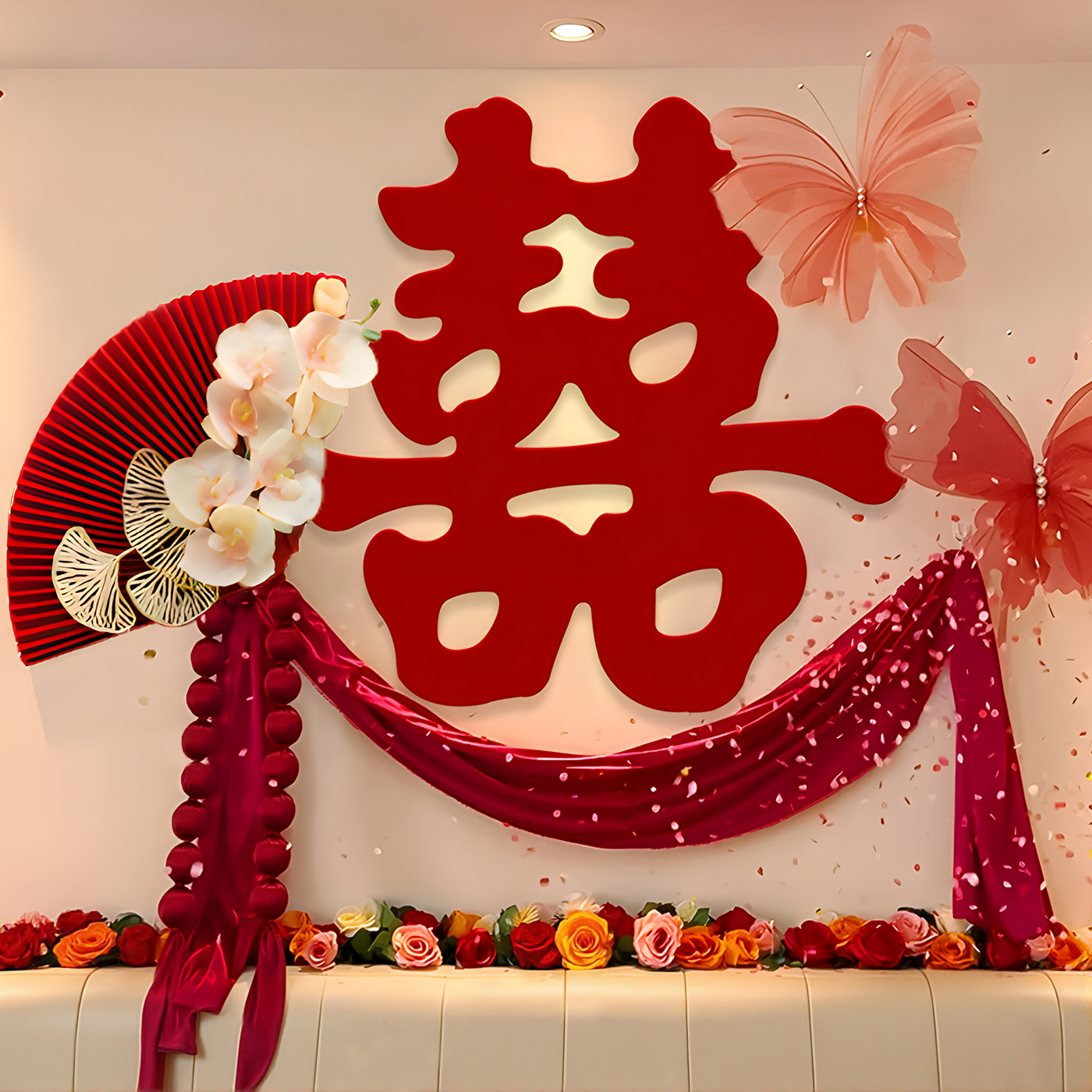 结婚客厅沙发喜字KT板背景墙装饰婚礼女方婚房氛围感拉花布置套装,淘宝优惠券,粉丝福利购,淘宝优惠卷