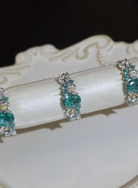 S925纯银花仙子蓝绣球花帕拉伊巴戒指中古奢华时尚高级感精致钻戒