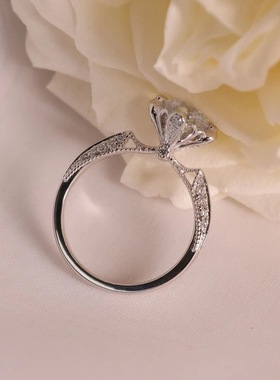 跨境纯银布拉格王室婚礼女戒指莫桑石一克拉活口空托批发直播货源