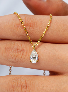 1克拉水滴梨形吊坠女士镀14K黄金925纯银莫桑石项链跨境专供代发