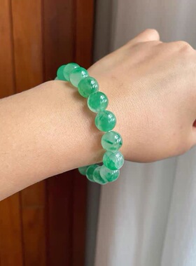 批发天然非洲翠独龙玉手串冰种飘花阳绿手链女款玉石珠串送女友