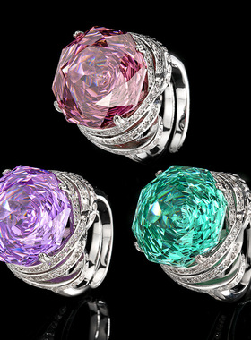 2025新款爆品珠宝铜底镀金仿真玫瑰切帕拉绿轻奢戒指女18mm批发