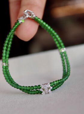 天然A货翡翠小米珠手链双排款新中式国风小米珠饰品抖音电商货源