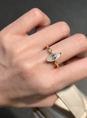 S925银镀金莫桑钻马眼戒指2克拉6*12小众ins风法式戒指环厂家批发