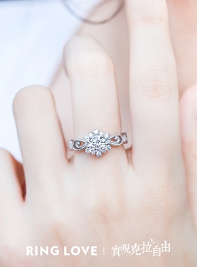 雪妖精纯银正品莫桑石钻戒镀18K闭口求婚结婚女戒指厂家一件代发