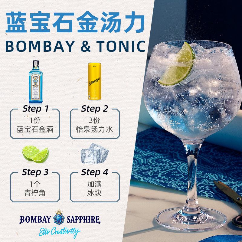 【官方直营】孟买蓝宝石金酒bombay金汤力Gin洋酒调酒基酒500ml-图1