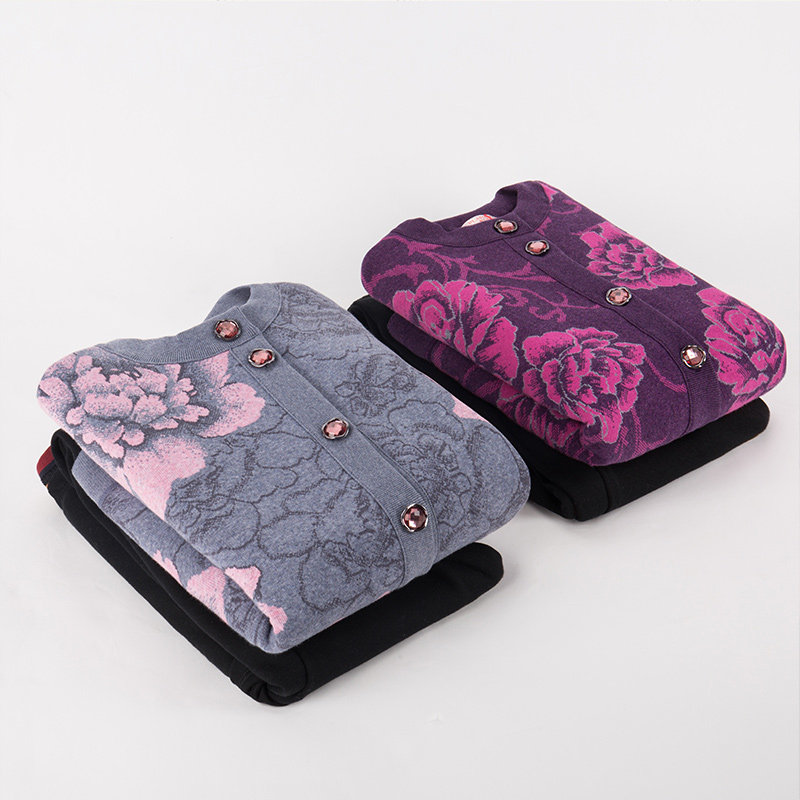 中老年加绒加厚内衣套装老人保暖衣 哈卡龙保暖上装