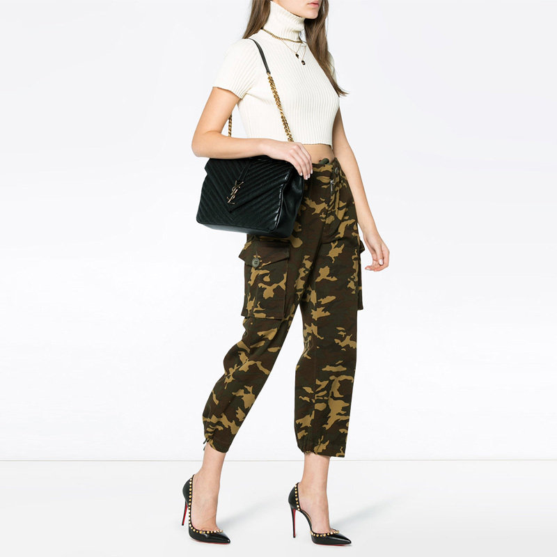 圣罗兰女士黑色皮革斜挎包 丰尚海外女士包袋