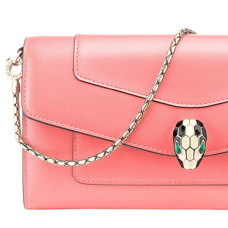 bvlgari粉色蛇头翻盖单肩链条包 丰尚海外女士包袋