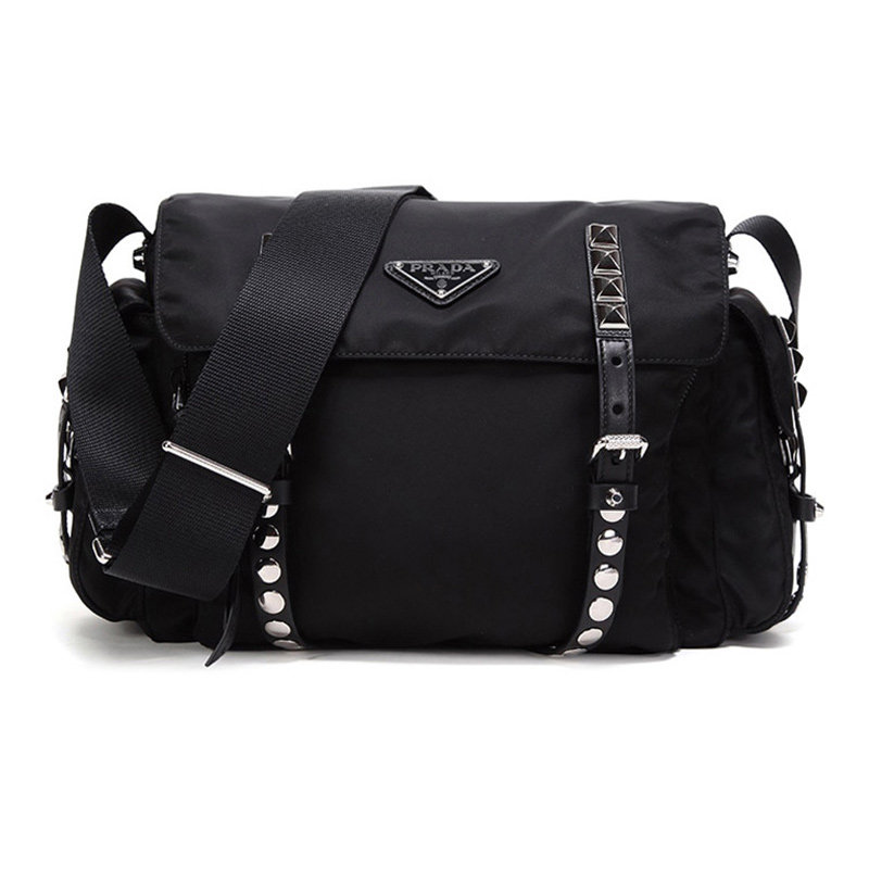 prada女士黑色尼龙单肩简约斜挎包 丰尚海外女士包袋