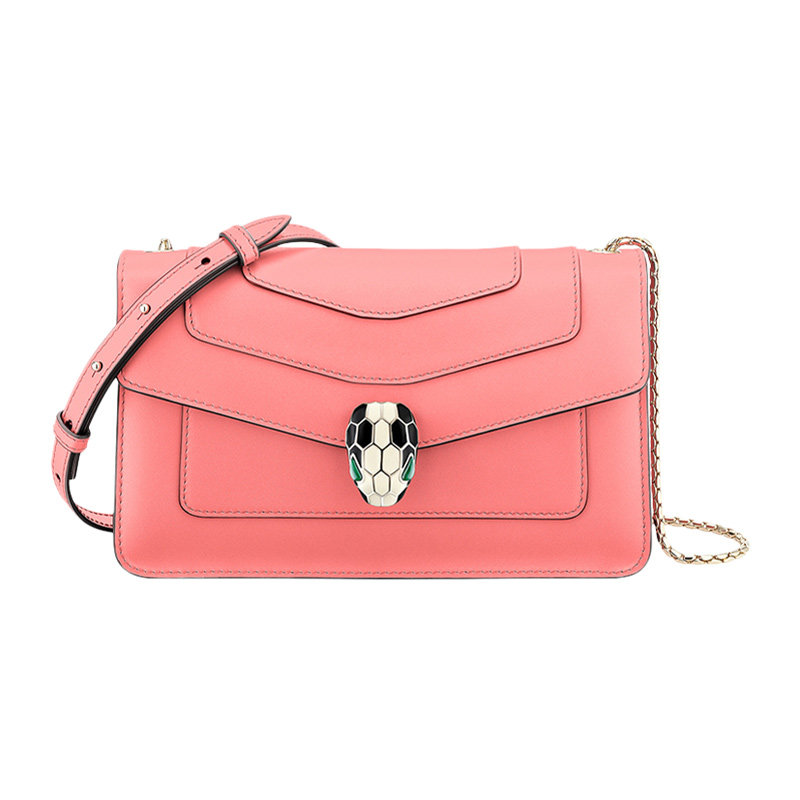 bvlgari女士粉色小牛皮蛇头单肩包 丰尚海外女士包袋