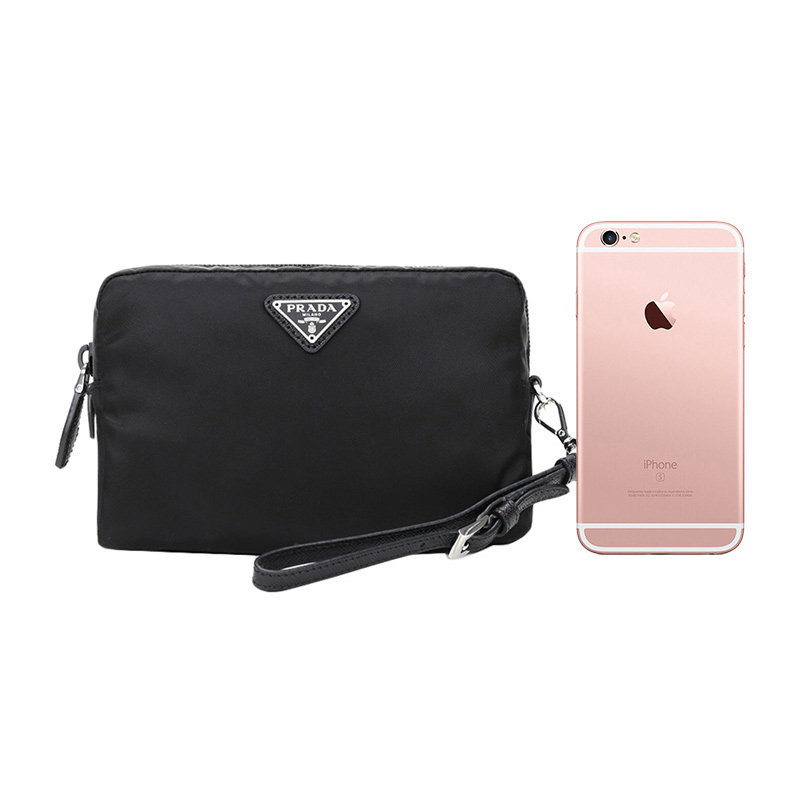 prada三角形黑色尼龙女士化妆包 丰尚海外女士包袋