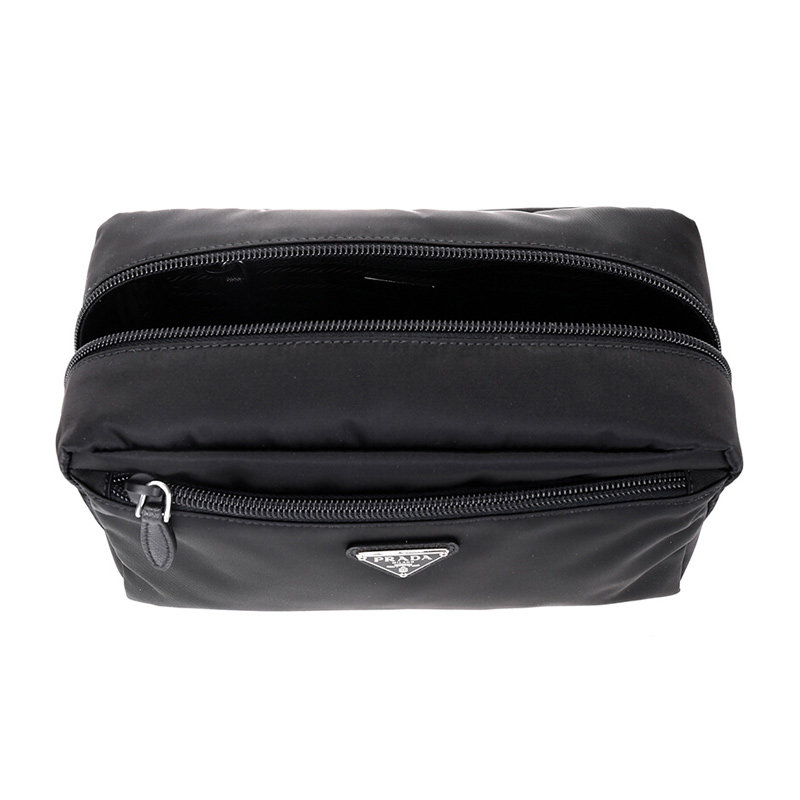 prada女士黑色织物化妆包 丰尚海外女士包袋
