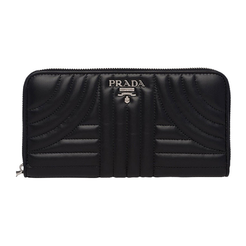 prada女士黑色牛皮拉链长款钱包 丰尚海外钱包