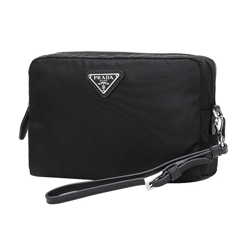 prada三角形黑色尼龙女士化妆包 丰尚海外女士包袋