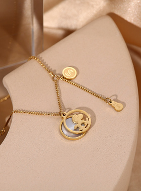 FAYGUO钛钢女白贝母马上有钱项链