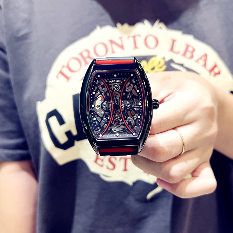 理查硅胶带镂空全自动男夜光机械表 法洛蒂国产腕表