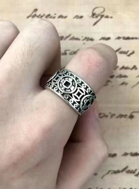 AWDA霸气国潮财源五帝钱戒指男时尚复古民族风开口戒指开口指环