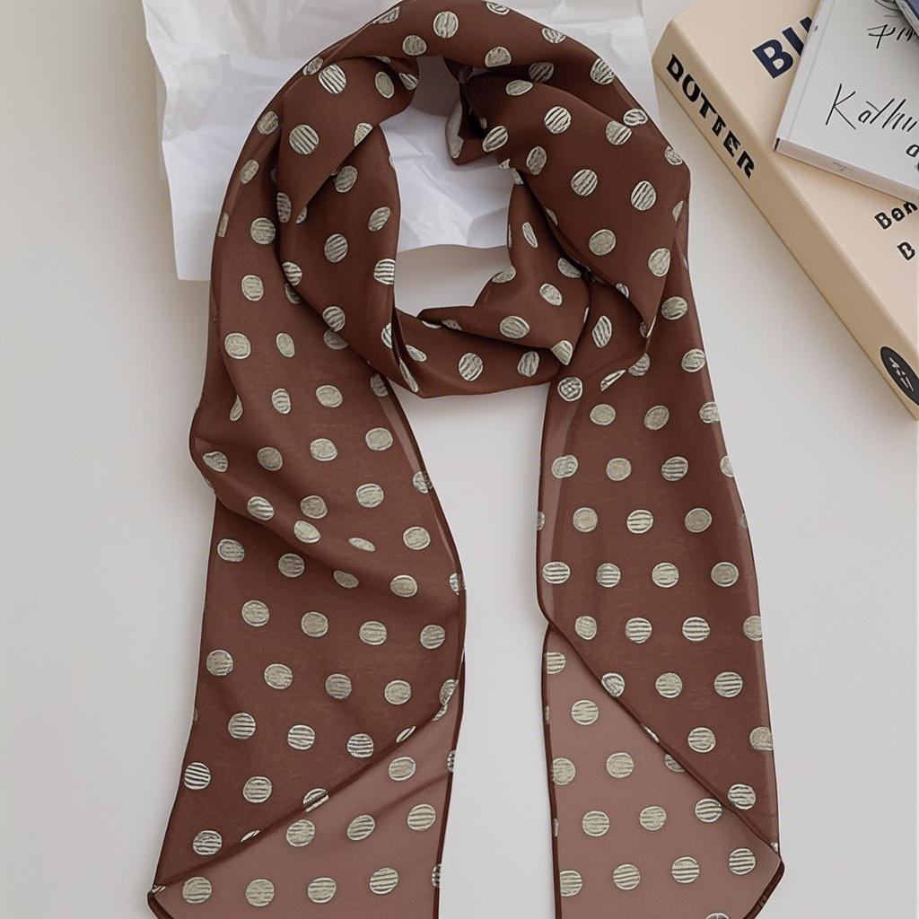 棕色波点丝巾印花高级百搭配饰系脖女2025年新款发带绑发长条围巾,淘宝优惠券,粉丝福利购,淘宝优惠卷
