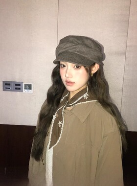 日系慵懒秋冬网红山本风褶皱堆叠感贝雷帽子百搭报童帽复古鸭舌帽