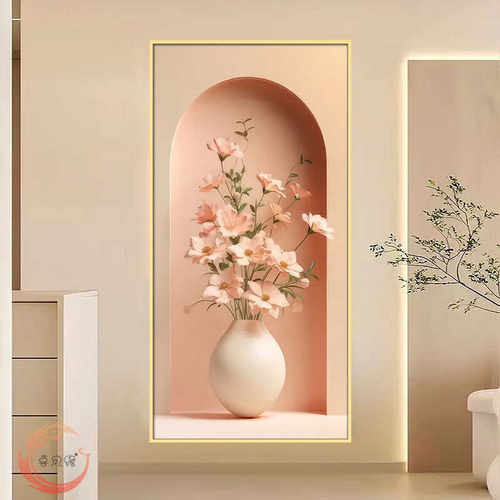 奶油风玄关装饰画现代简约走廊过道贴画竖版入户正对门立体自粘画 - 图0
