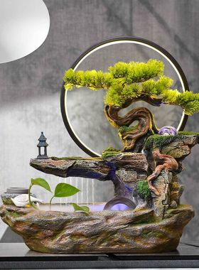 新中式假山流水喷泉摆件客厅办公室风水轮转运球循环水车生财景观