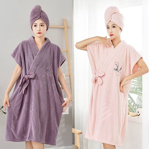 浴巾女可穿式成人家用学生浴袍式浴裙比纯棉更吸水不掉毛洗澡裹巾 - 图0