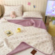 One side is 100% cotton and the other side is velvet bed cover with cotton filling