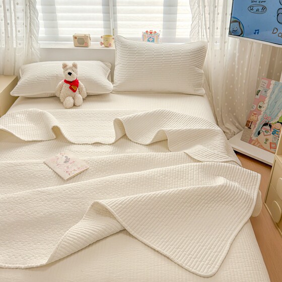 New double-sided cotton quilted bed cover single piece tatami mattress mat sand-washed thickened anti-slip bed sheet three-piece set