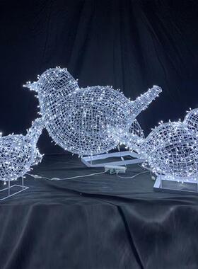 户外不锈钢镂空鸟摆件发光铁艺金属钢丝动物雕塑网格园林景观装饰