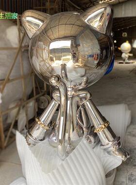 人形玻璃钢喷镀轻奢酒店样板房客厅卡通雕塑网红猫咪落地坐姿摆件