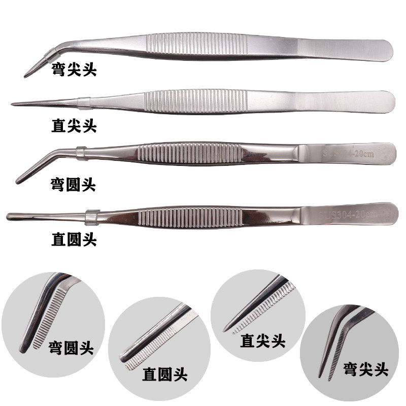不锈钢镊子加厚加硬敷料镊子尖头/圆头直头弯头带齿镊子夹子_虎窝淘