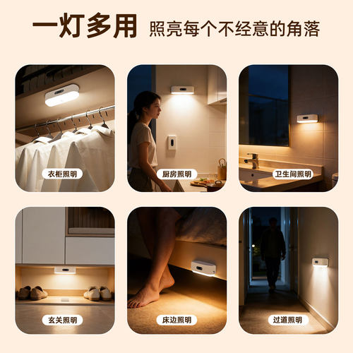 磁吸人体感应灯衣柜灯开门即亮led橱柜灯玄关鞋柜厨房切菜照明灯 - 图3