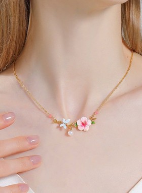 2026永恒的爱珐琅木槿花蜻蜓项链高级感锁骨链小众甜美风夏秋可爱