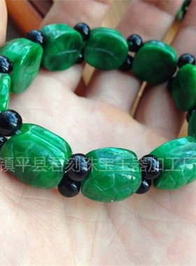 2026缅甸翡翠龟壳手串干青色铁龙生雕花金钱龟手链富甲天下手串