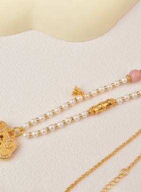 2026古法沙金如意锁包花开富贵镶嵌锆石款女士新款项链送朋友礼物