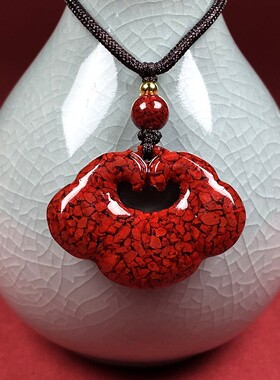 2026原矿朱砂晶体砂祥云如意吊坠透光烫金晶体砂项链吊坠礼物