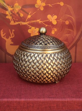 2026黄铜织梦如意香炉网格型厚重形制端正古玩工艺品摆件支持