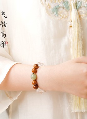 20265a级天然白水晶串珠手串和田玉转运珠手链女生木质库克珠国风