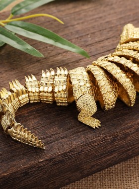 2026黄铜鳄鱼3D设计随意转动复古做旧款家居桌面创意鳄鱼摆件厂家