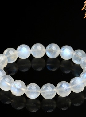 2026天然水晶 天然蓝月光圆珠手链 白色蓝光月光石手串 厂家直销