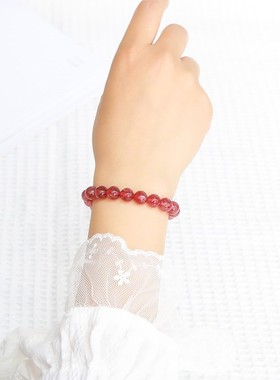 2026晶德珠宝 7A天然老矿草莓晶手链鸽血红水晶圆珠手串女生饰品