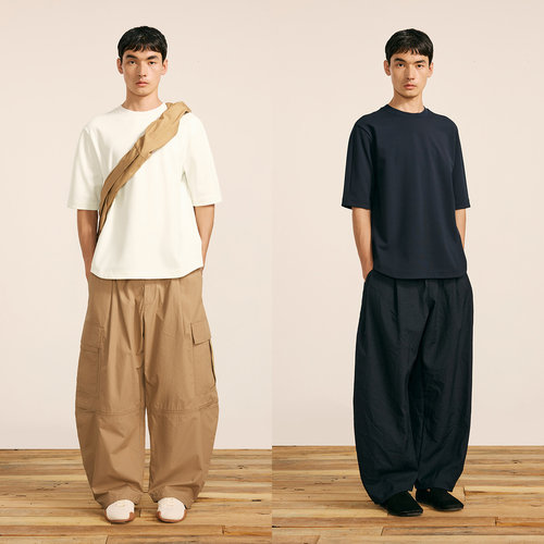 速写奥莱outlets男装秋冬新品短袖重磅T恤宽松圆领纯色简约日常 - 图0