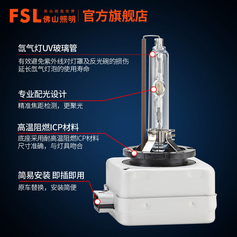 佛山照明汽车超亮HID氙气大灯灯泡疝气灯强光D1S D2S D3S D4S D2R-图2