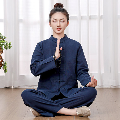 玄善男女通用居士服茶服棉麻阔腿裤中国风禅意中式唐装禅修服套装 - 图0
